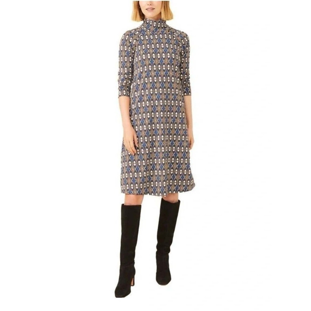 J. McLaughlin Cristabel Dress Womens S Brown Geometric Minimalist Preppy Classic